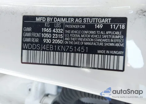 2019 Mercedes-Benz Cla 250 z USA, uszkodzony, nr VIN WDDSJ4EB1KN751451